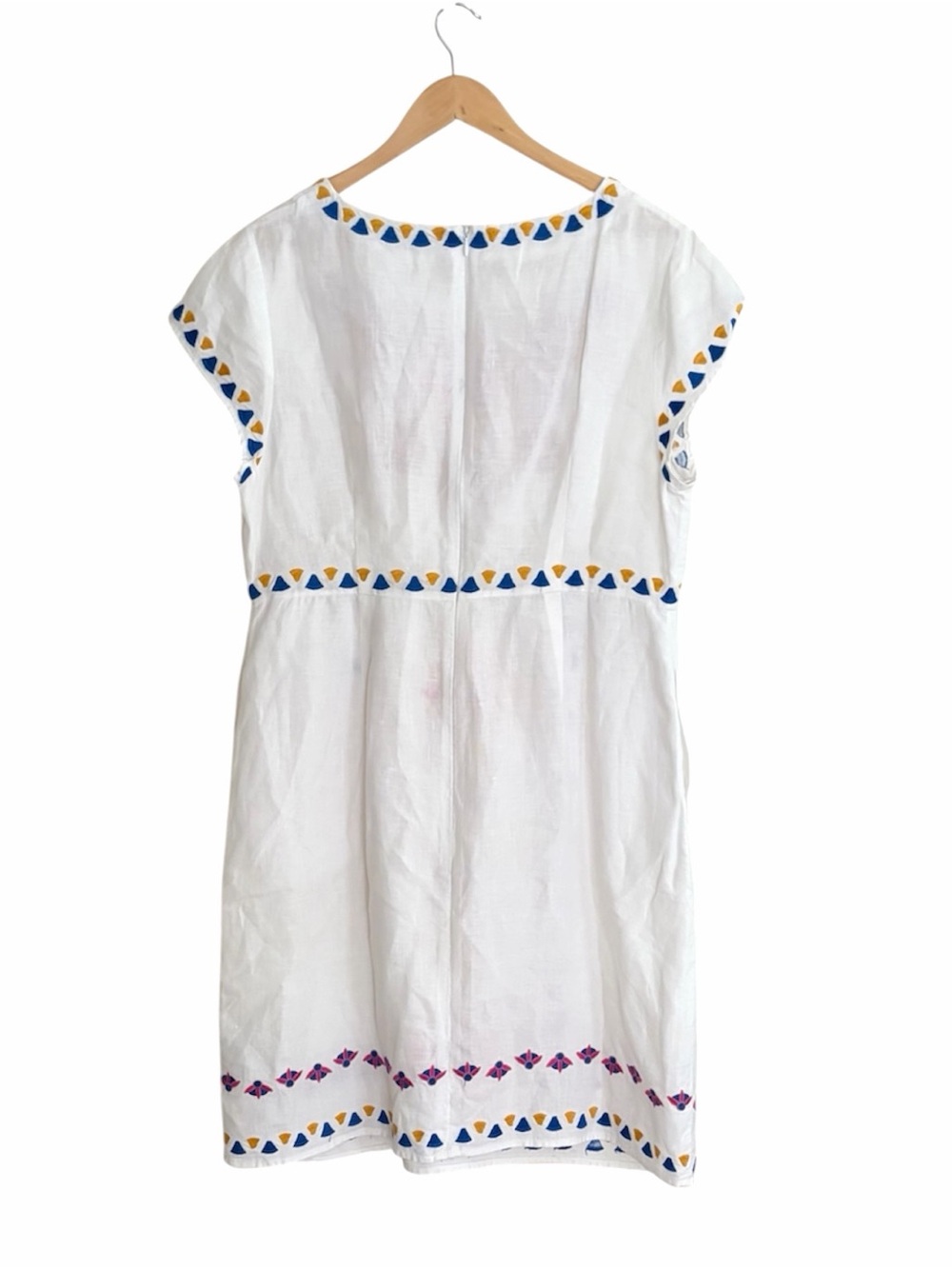Boden Laura White Linen Pink Embroidered Short Sleeve Dress 12L - Picture 4 of 5
